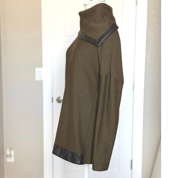 Joseph Ribkoff Olive/Black Cole Neckline Sweater Faux Leather Trim Womens Size 2 - Picture 7 of 9